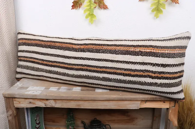 Pillow Sham, Lounge Throw Pillow Case, Tribal Pillow, Pillow for Couch, Vintage Kilim Throw Pillow, Kilim Pillow Cover, 12x36 Beige Cushion Case - 4