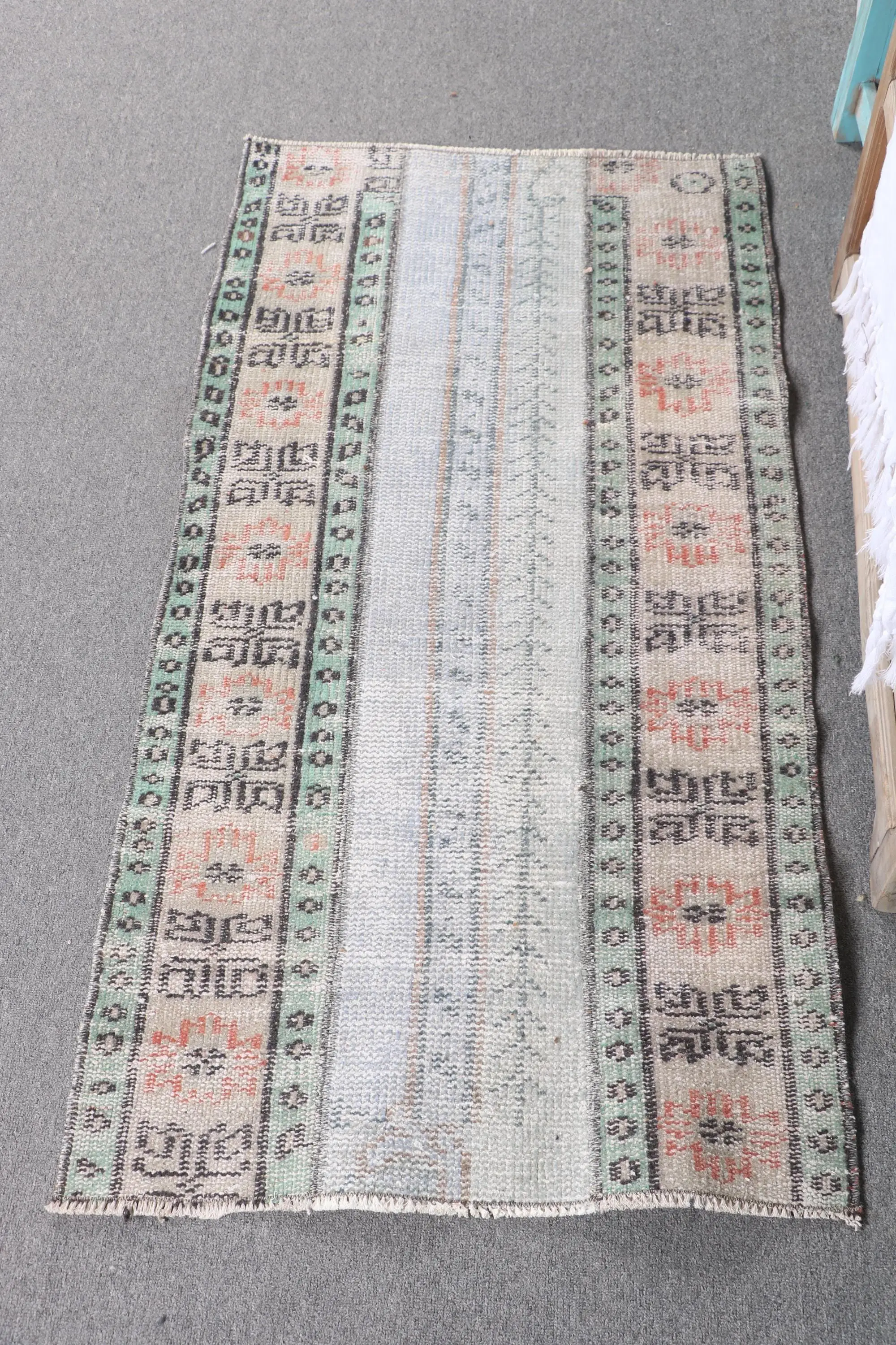 Vintage Turkish Rug, 2.2x4.1 ft Rug, Gray Polka dot Wool Rug - 1