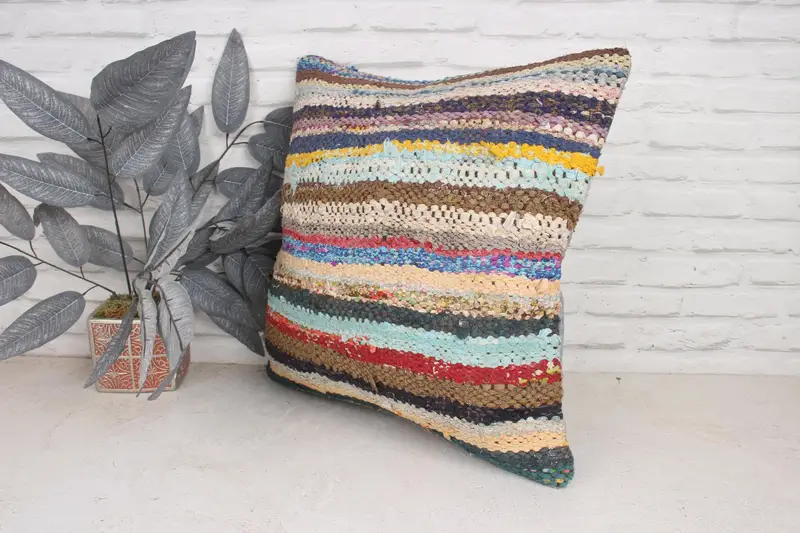 Boho Pillow Sham Cover, Kilim Pillow Cover, Cushion, Pillow for Sofa, 20x20 Beige Cushion Case, Vintage Kilim Pillow Pillow Cover - 4