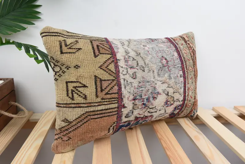 Pillow for Sofa, Ottoman Pillow, Throw Kilim Pillow, Wool Kilim Pillow Pillow Case, Pillow for Couch, 12x20 Beige Cushion Case, Cushion Cover - 3