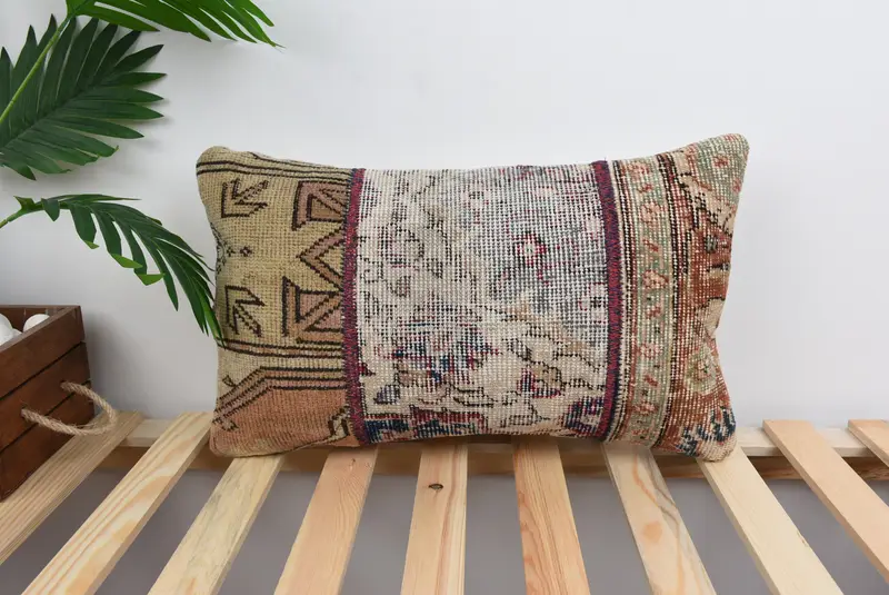 Pillow for Sofa, Ottoman Pillow, Throw Kilim Pillow, Wool Kilim Pillow Pillow Case, Pillow for Couch, 12x20 Beige Cushion Case, Cushion Cover - 1