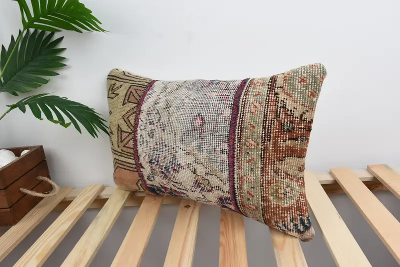Pillow for Sofa, Ottoman Pillow, Throw Kilim Pillow, Wool Kilim Pillow Pillow Case, Pillow for Couch, 12x20 Beige Cushion Case, Cushion Cover - 4