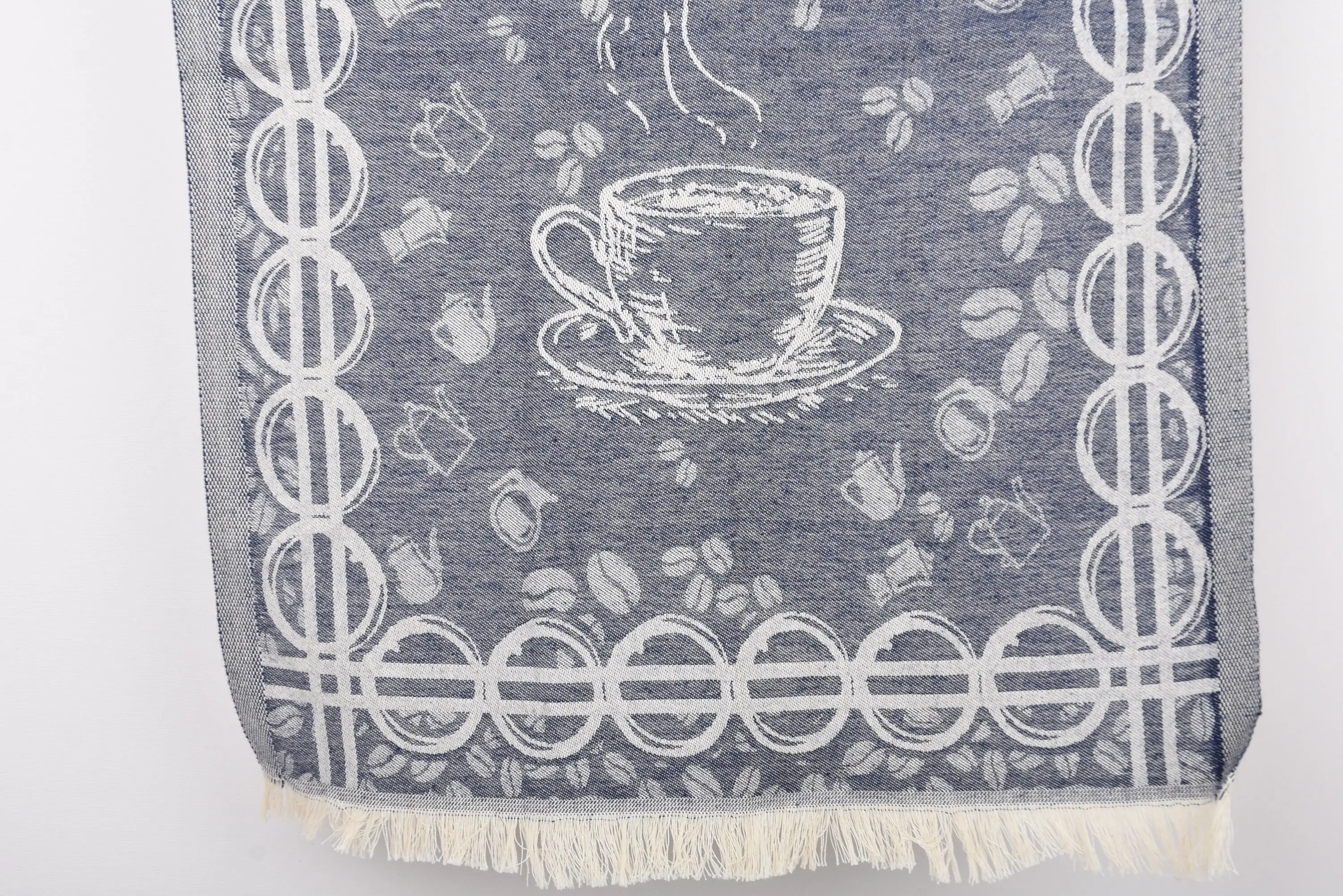 Dark Navy Blue Coffee Patterned Dish Towel, 28x20 Inches - 1