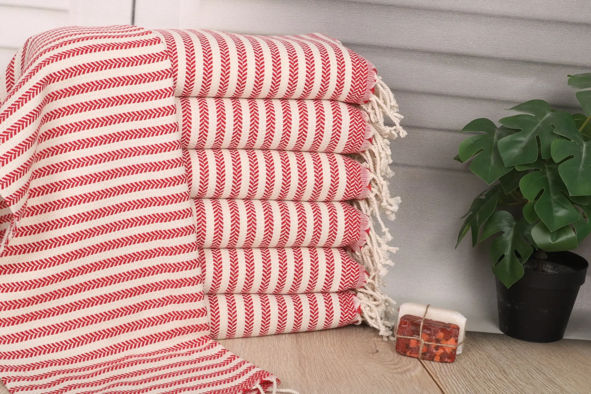 Bridesmaid Gift Chevron Hand Towel Red Cotton 40x18 Inches - 1