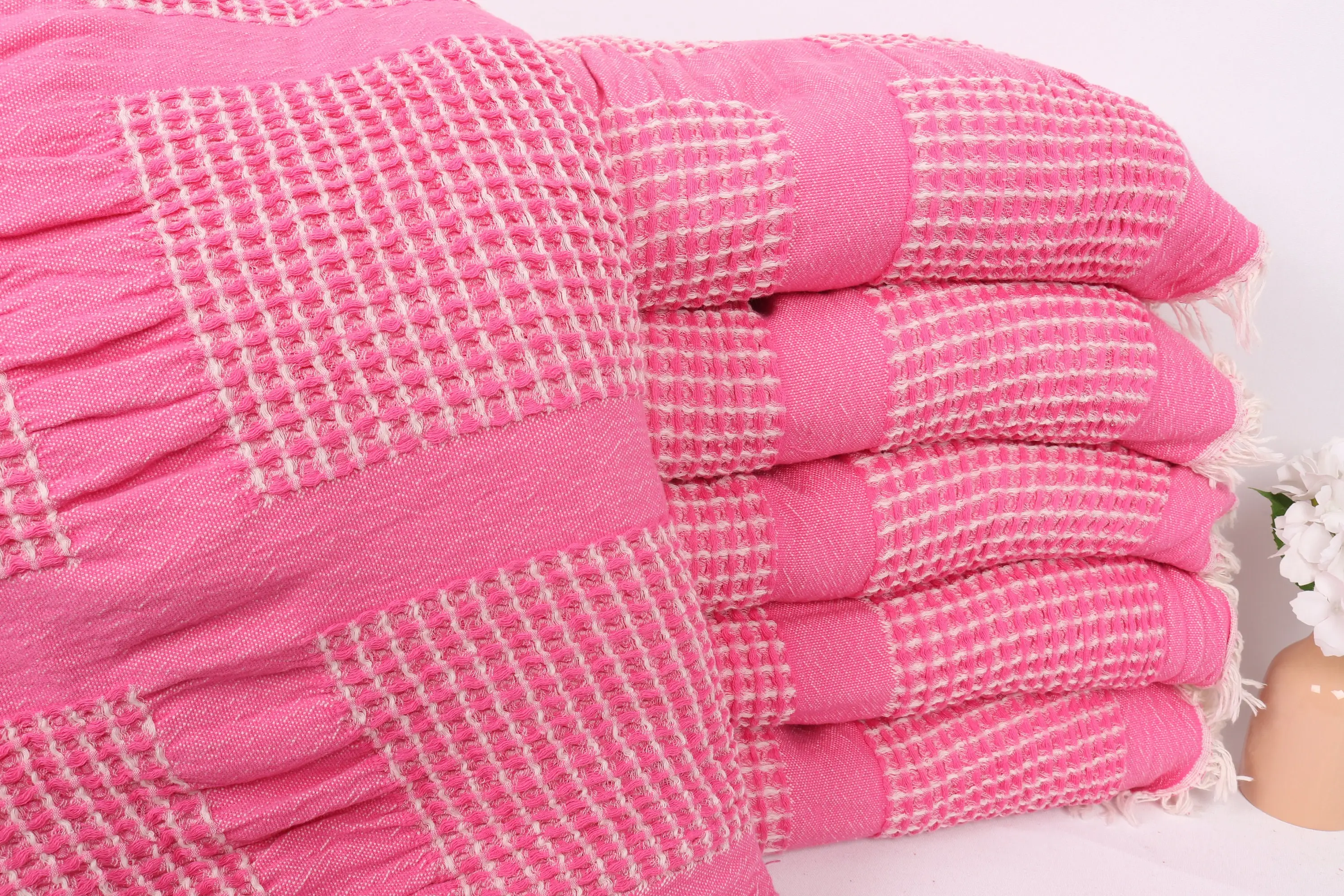 Personalized Fuchsia Cotton Throw, 79x83 Inches, Waffle Pattern, Organic Cotton - 1