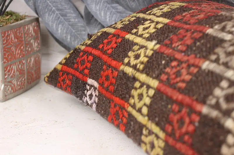 Cushion Cover, Handmade Kilim Cushion, Turkish Kilim Pillow, Throw Kilim Pillow, Aztec Cushion, 12x24 Orange Pillow - 7