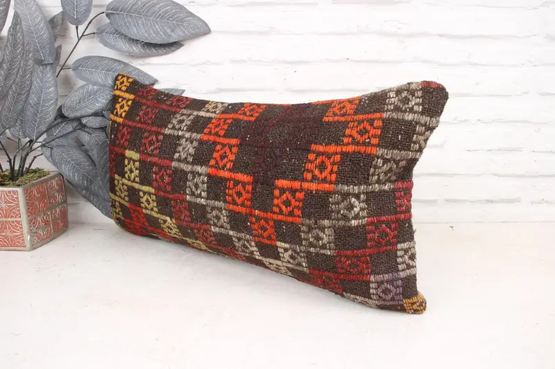 Cushion Cover, Handmade Kilim Cushion, Turkish Kilim Pillow, Throw Kilim Pillow, Aztec Cushion, 12x24 Orange Pillow - 4