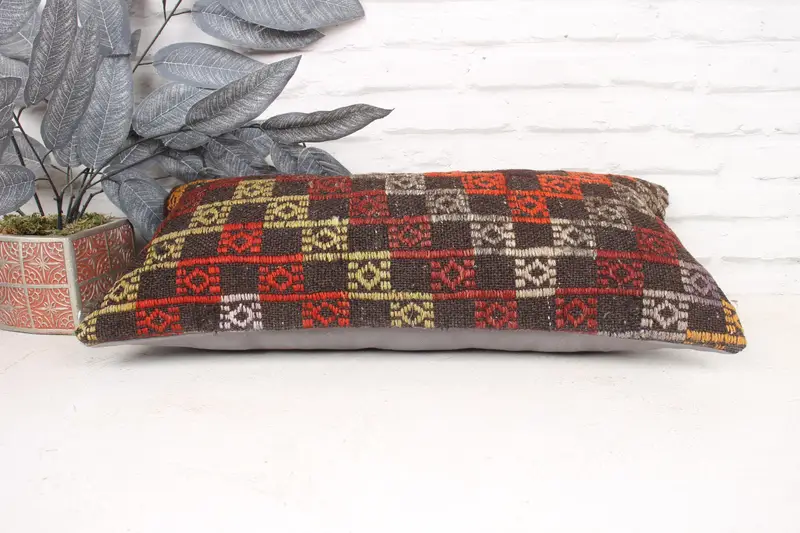 Cushion Cover, Handmade Kilim Cushion, Turkish Kilim Pillow, Throw Kilim Pillow, Aztec Cushion, 12x24 Orange Pillow - 5