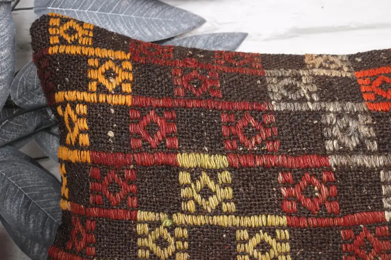 Cushion Cover, Handmade Kilim Cushion, Turkish Kilim Pillow, Throw Kilim Pillow, Aztec Cushion, 12x24 Orange Pillow - 2