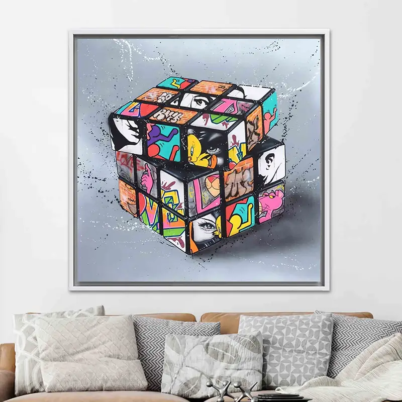 Renkli Modern Grafiti Rubik Küpü Kanvas Tablo