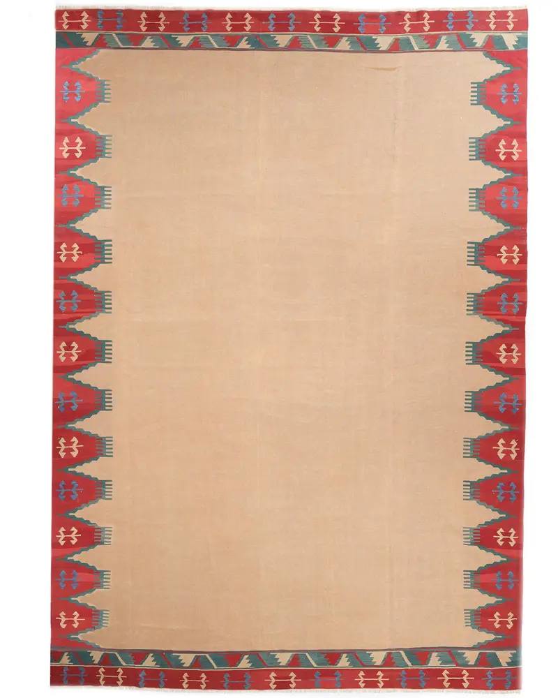 Zarif Bej Halı, Kırmızı Desenli 11,6x15,7 ft