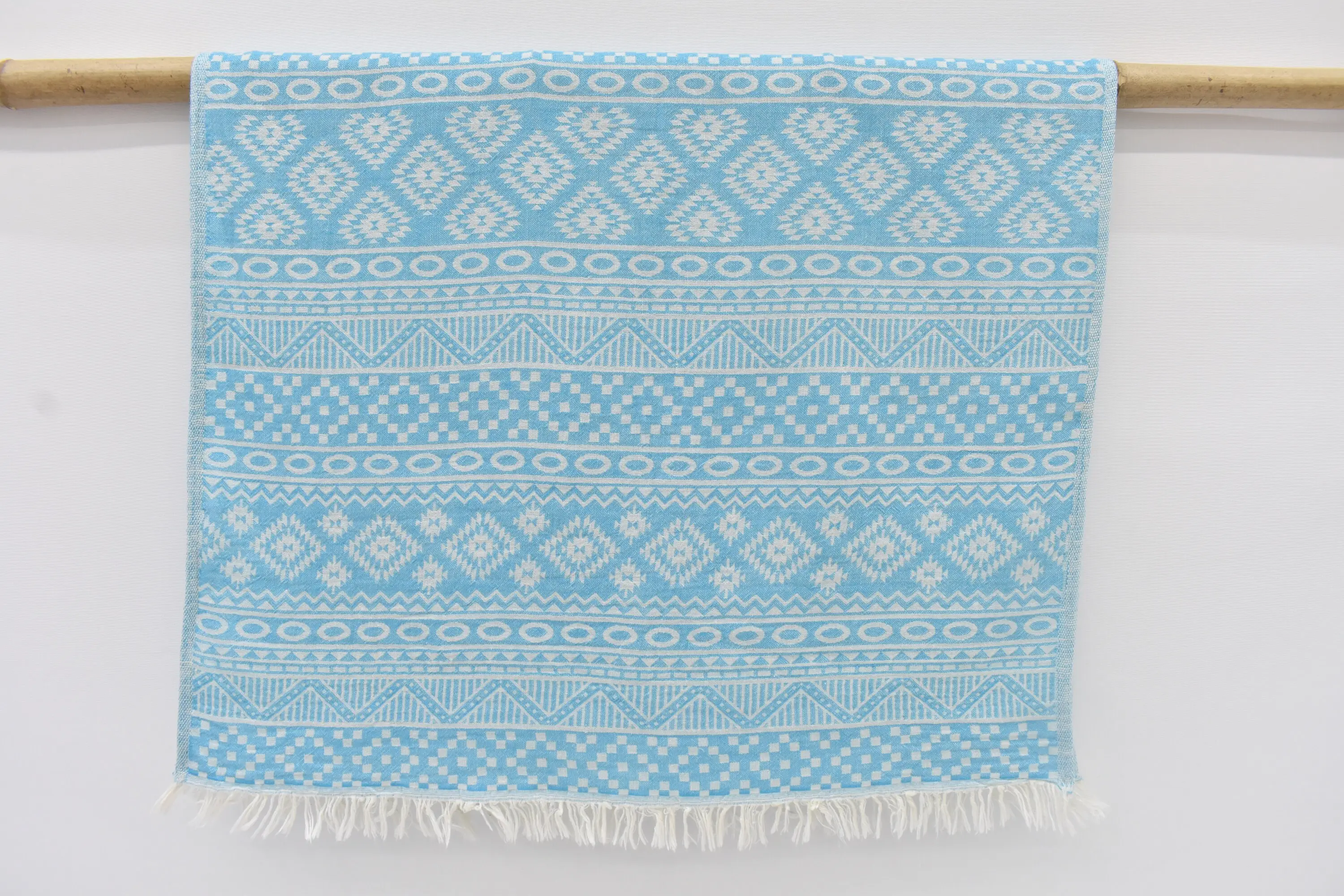 Small Bath Towels Organic Cotton Turquoise Geometric, 40x24 Inches - 1