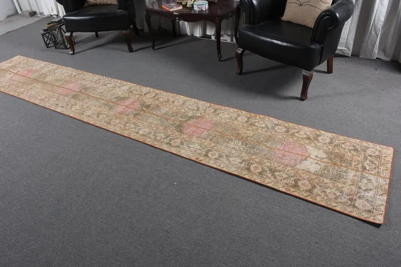 Türkischer Teppich, Läufer 2,1x12,8 ft Teppich, Oushak Brauner Tarnteppich - 1