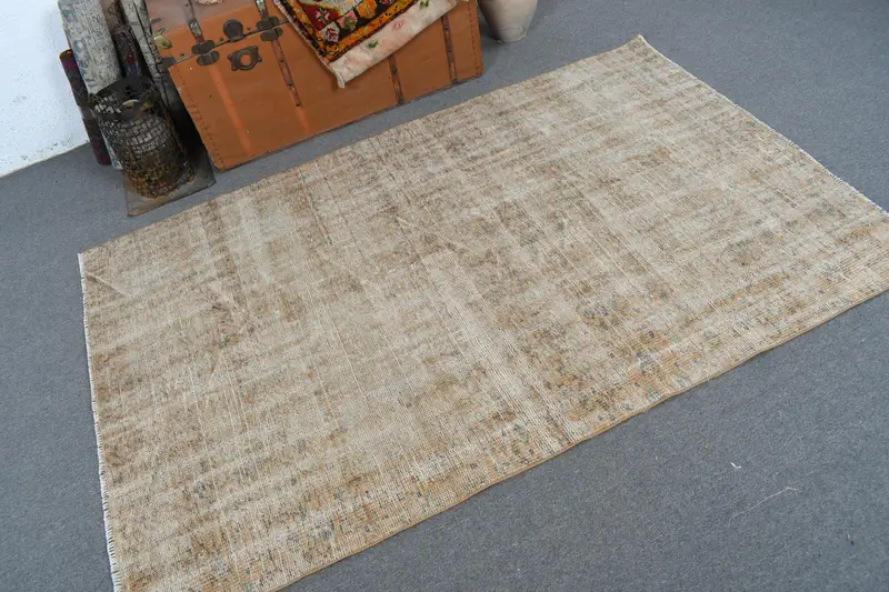 Vintage 4.3x6.5 ft Halı, Oushak Türk Halısı, Kahverengi Oryantal Halı Yün - 1