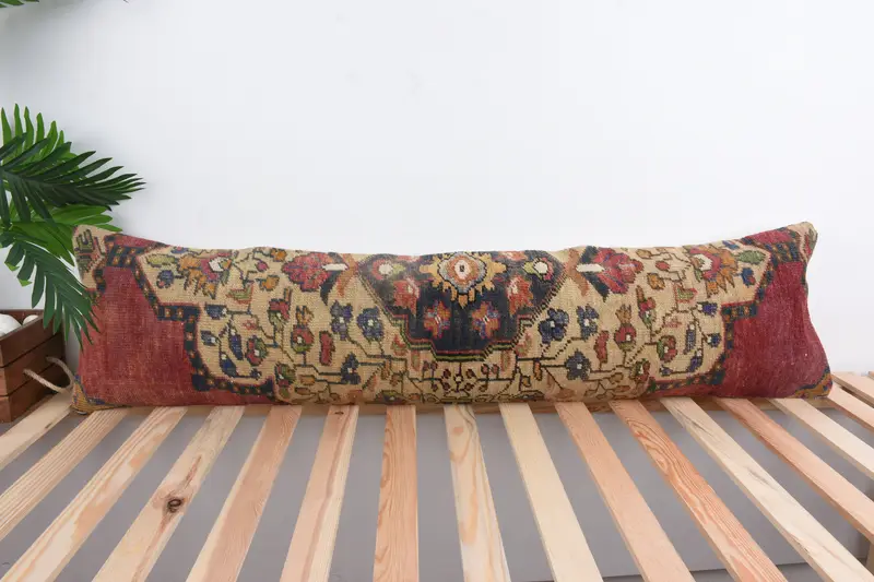 Handmade Kilim Cushion, Cushion Cover, Throw Kilim Pillow, 12x48 Red Cushion Cover, Turkish Kilim Pillow, Retro Throw Cushion Case - 1