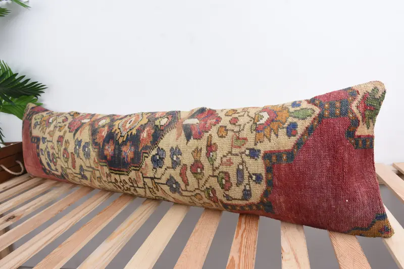 Handmade Kilim Cushion, Cushion Cover, Throw Kilim Pillow, 12x48 Red Cushion Cover, Turkish Kilim Pillow, Retro Throw Cushion Case - 5