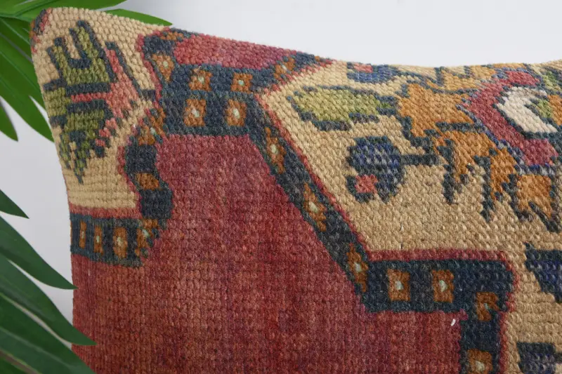 Handmade Kilim Cushion, Cushion Cover, Throw Kilim Pillow, 12x48 Red Cushion Cover, Turkish Kilim Pillow, Retro Throw Cushion Case - 2