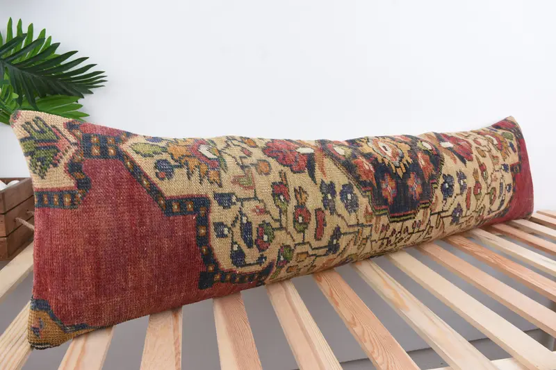 Handmade Kilim Cushion, Cushion Cover, Throw Kilim Pillow, 12x48 Red Cushion Cover, Turkish Kilim Pillow, Retro Throw Cushion Case - 4