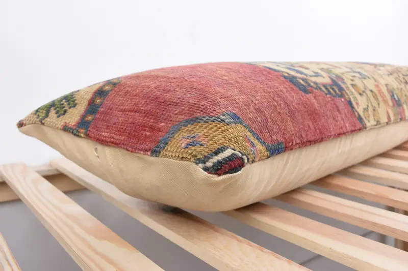 Handmade Kilim Cushion, Cushion Cover, Throw Kilim Pillow, 12x48 Red Cushion Cover, Turkish Kilim Pillow, Retro Throw Cushion Case - 6