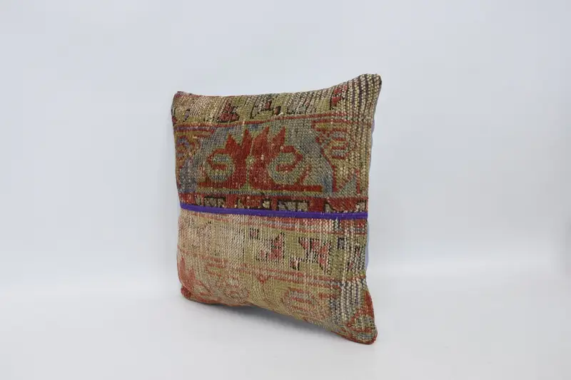 Kilim Pillow Cover, Pillow for Sofa, Vintage Cushion, Pattern Throw Pillow Case, 16x16 Yellow Cushion Case, Vintage Kilim Pillow, Pillow Sham - 4