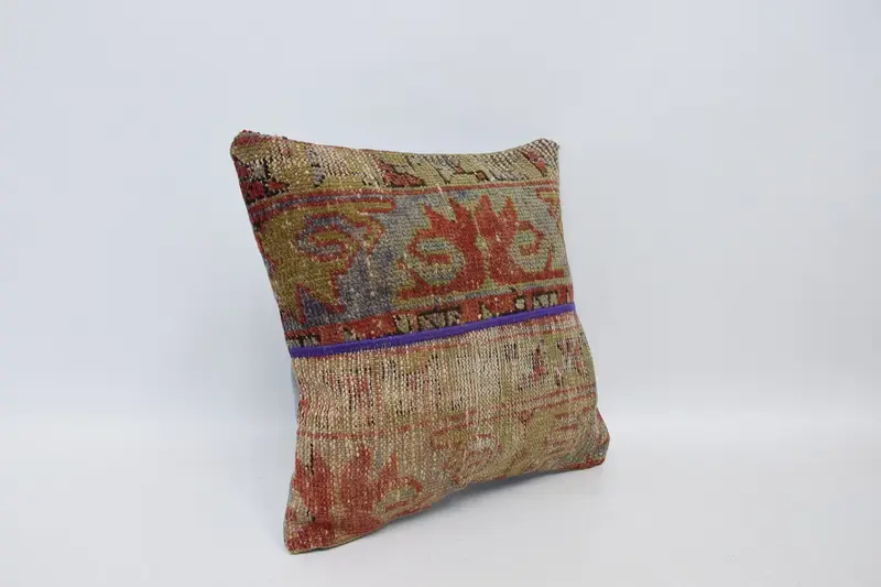 Kilim Pillow Cover, Pillow for Sofa, Vintage Cushion, Pattern Throw Pillow Case, 16x16 Yellow Cushion Case, Vintage Kilim Pillow, Pillow Sham - 3