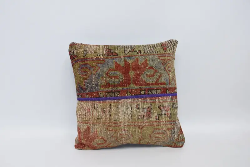 Kilim Pillow Cover, Pillow for Sofa, Vintage Cushion, Pattern Throw Pillow Case, 16x16 Yellow Cushion Case, Vintage Kilim Pillow, Pillow Sham - 1