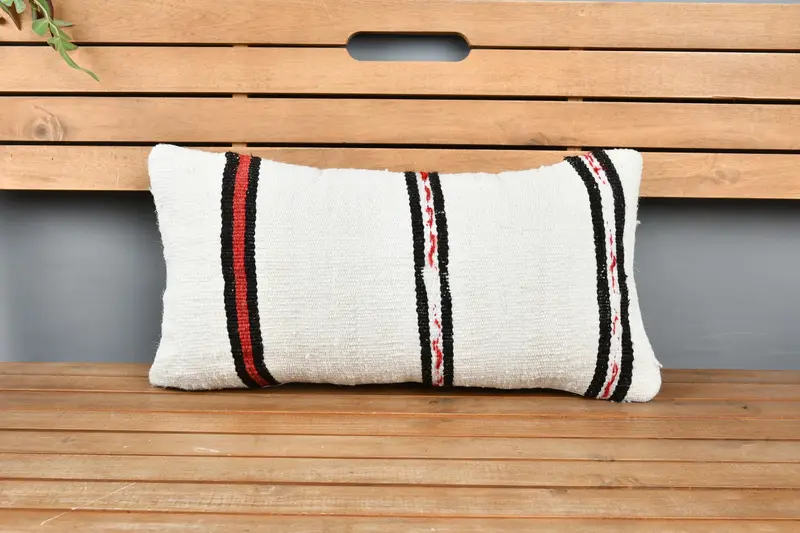 Pillow Cover, Turkish Pillow, Ethnical Kilim Rug Pillow, 12x24 White Cushion, Boho Pillow Sham Cover, Art Deco Pillow Case, Kilim Rug Pillow Cover - 6