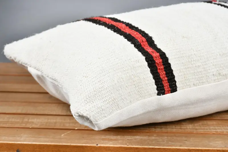 Pillow Cover, Turkish Pillow, Ethnical Kilim Rug Pillow, 12x24 White Cushion, Boho Pillow Sham Cover, Art Deco Pillow Case, Kilim Rug Pillow Cover - 4