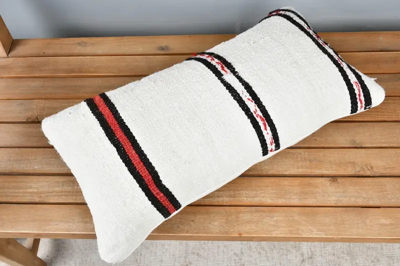Pillow Cover, Turkish Pillow, Ethnical Kilim Rug Pillow, 12x24 White Cushion, Boho Pillow Sham Cover, Art Deco Pillow Case, Kilim Rug Pillow Cover - 2