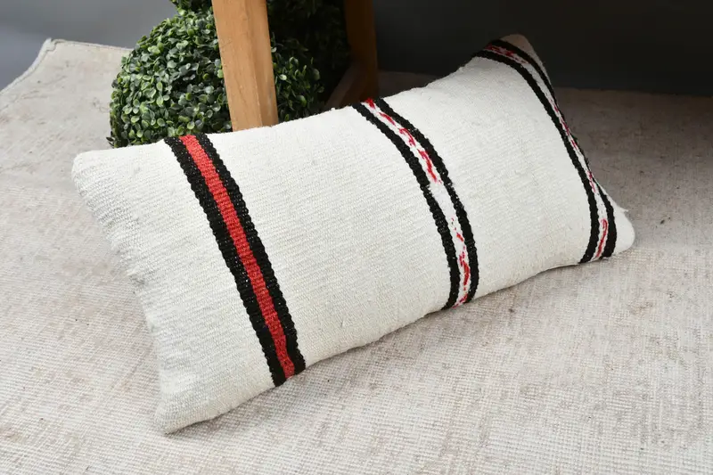 Pillow Cover, Turkish Pillow, Ethnical Kilim Rug Pillow, 12x24 White Cushion, Boho Pillow Sham Cover, Art Deco Pillow Case, Kilim Rug Pillow Cover - 7