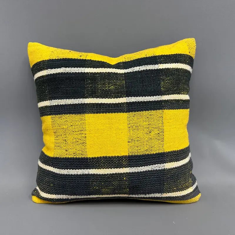 Pillow for Sofa, 18x18 Yellow Pillow Cover, Cushion, Vintage Kilim Throw Pillow, One Of A Kind Pillow, Interior Designer Pillow, Chair Pillow - 4
