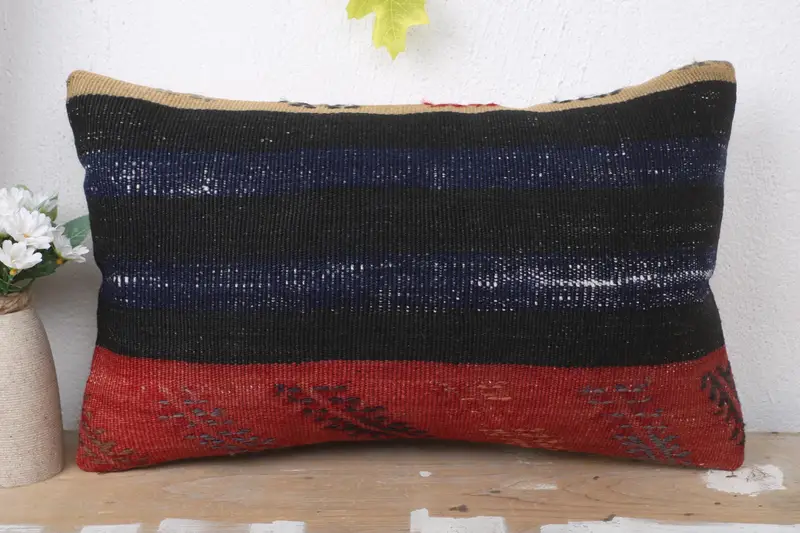 Aesthetic Pillow Cover, Cushion Case, Vintage Kilim Pillow, Bright Pillow Case, 12x20 Blue Pillow Cover, Throw Kilim Pillow, Turkish Kilim Pillow - 2