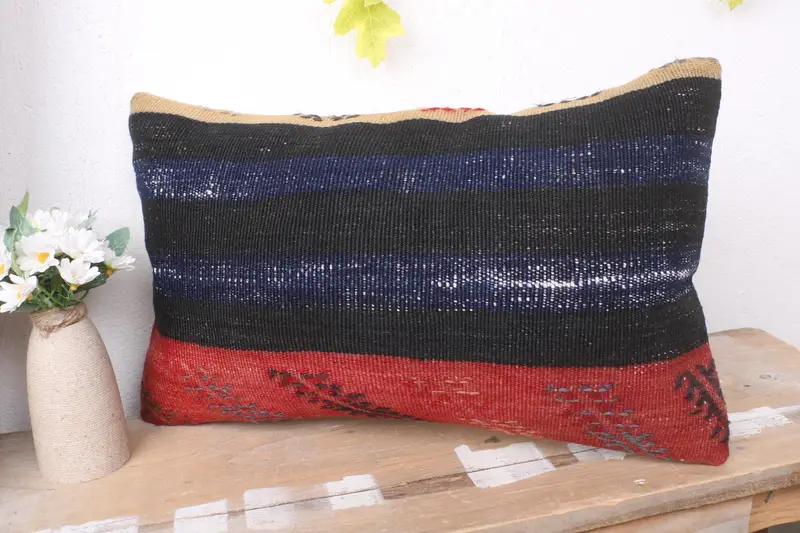 Aesthetic Pillow Cover, Cushion Case, Vintage Kilim Pillow, Bright Pillow Case, 12x20 Blue Pillow Cover, Throw Kilim Pillow, Turkish Kilim Pillow - 4