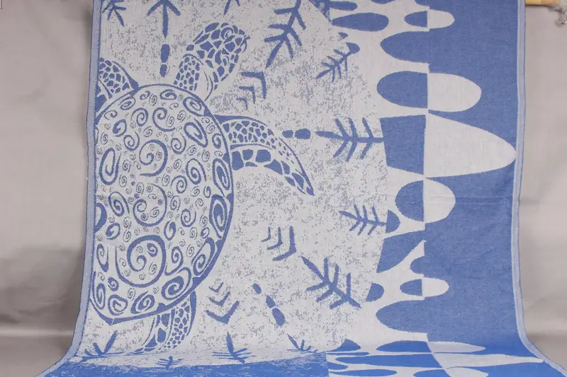 Friends Beach Towel Sax Blue Animal Print Organic Cotton, 40x71 Inches