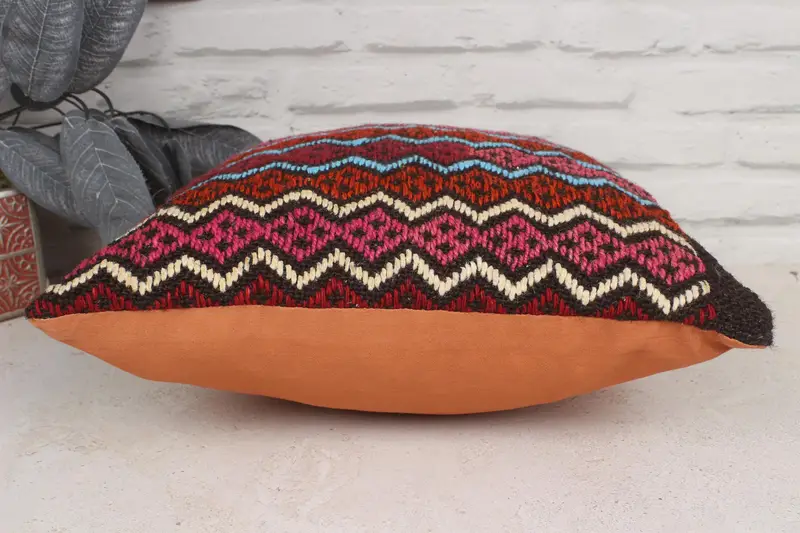 Square Throw Pillow, Kilim Cushion Sham, Turkish Kilim Pillow, Turkish Pillow, Pillow Case, 16x16 Red Pillow Cover, Decorative Bolster Cushion Case - 5