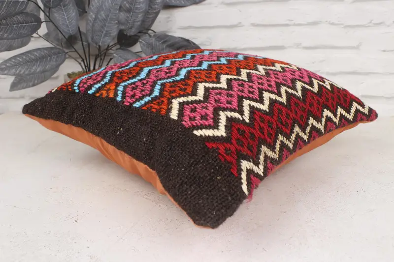 Square Throw Pillow, Kilim Cushion Sham, Turkish Kilim Pillow, Turkish Pillow, Pillow Case, 16x16 Red Pillow Cover, Decorative Bolster Cushion Case - 6
