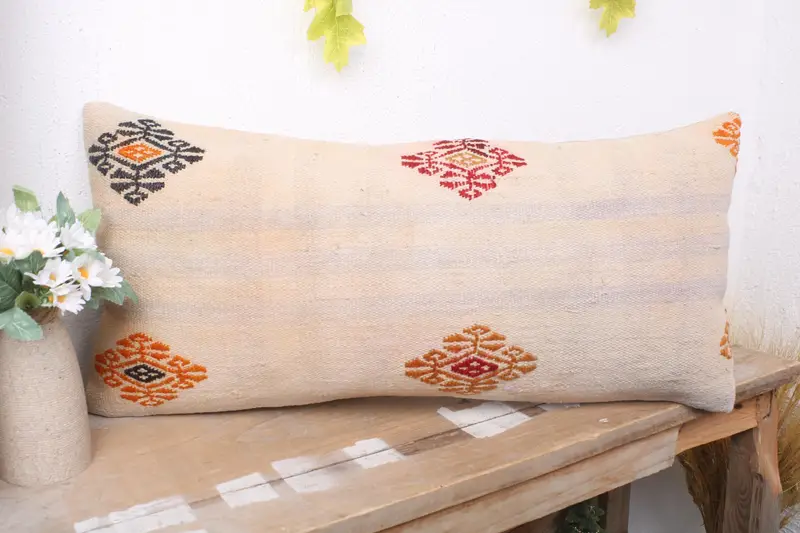 12x24 Beige Cushion Case, Boho Pillow Sham Cover, Vintage Kilim Throw Pillow, Vintage Kilim Pillow, Pillow, Farmhouse Pillow Cover - 4