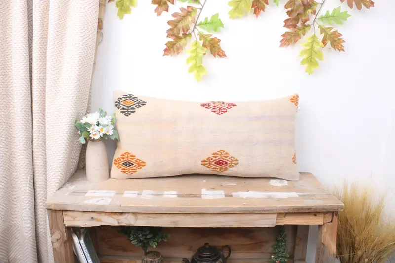 12x24 Beige Cushion Case, Boho Pillow Sham Cover, Vintage Kilim Throw Pillow, Vintage Kilim Pillow, Pillow, Farmhouse Pillow Cover - 1