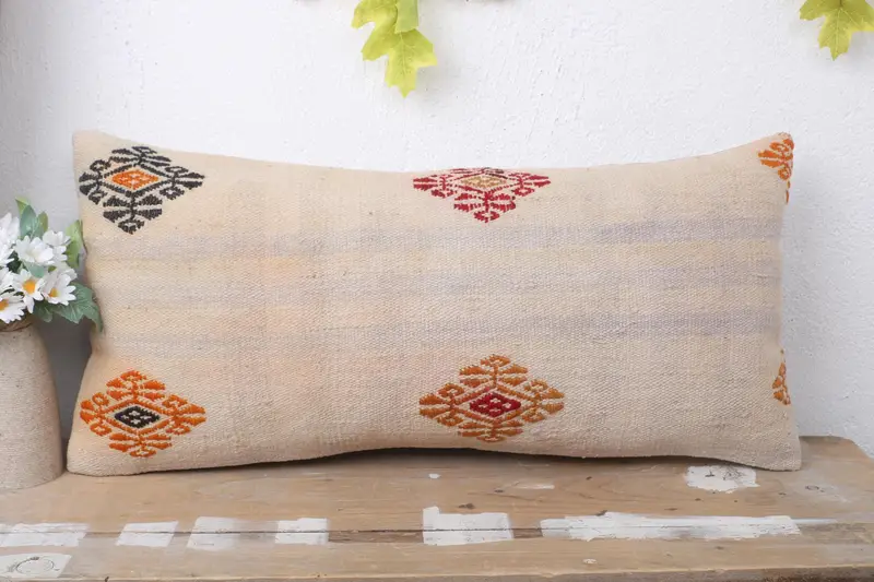 12x24 Beige Cushion Case, Boho Pillow Sham Cover, Vintage Kilim Throw Pillow, Vintage Kilim Pillow, Pillow, Farmhouse Pillow Cover - 2