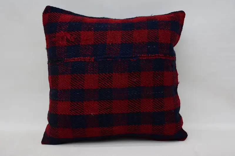 Throw Wool Red Pillow Sham, Striped Moroccan Square 16x16 inch Pillow - 1