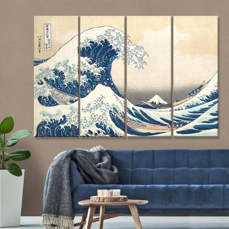 Lienzo de Hokusai, la ola de la decoración del lienzo de Kanagawa, el lienzo de arte de la pared, el estampado del lienzo del mar áspero, la decoración de la pared de las olas, la pintura del lienzo del mar, el arte de las olas - 5
