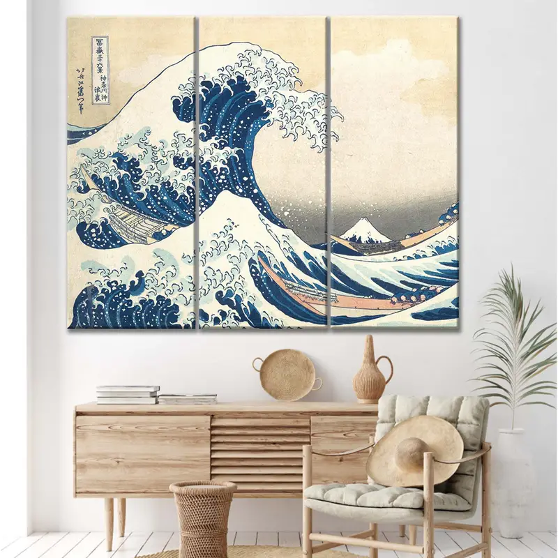 Lienzo de Hokusai, la ola de la decoración del lienzo de Kanagawa, el lienzo de arte de la pared, el estampado del lienzo del mar áspero, la decoración de la pared de las olas, la pintura del lienzo del mar, el arte de las olas - 4