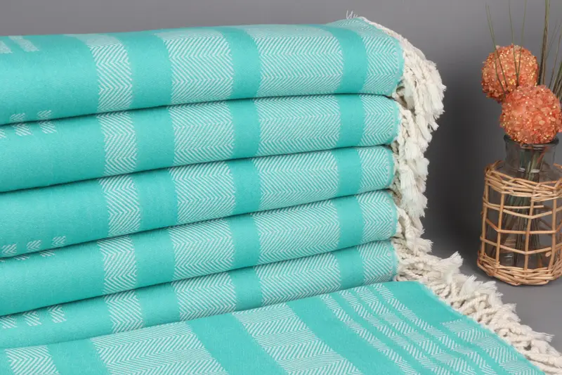 Custom Beach Towel Organic Cotton, Benetton Green, Chevron, 38x67 Inches