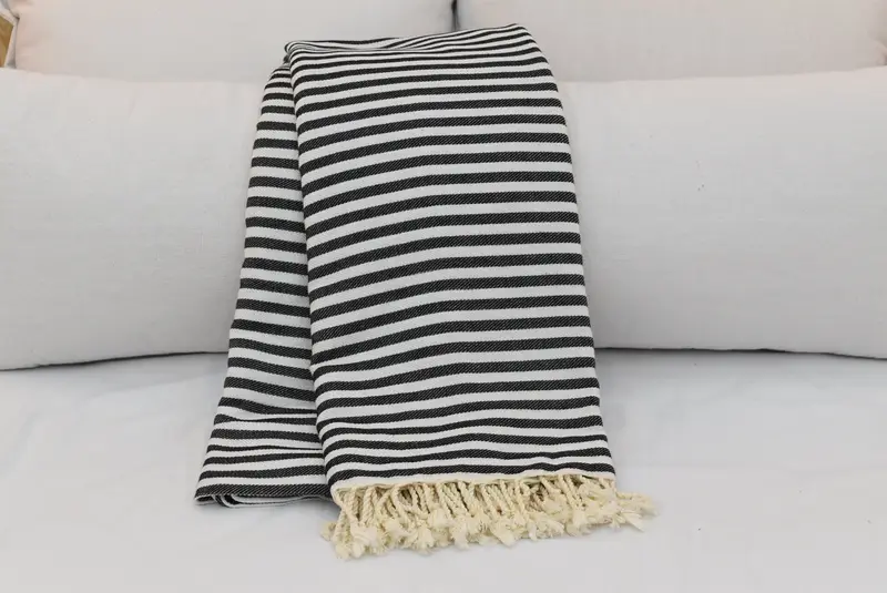 Monogram Blanket, Organic Throw, Tablecloth, Personalized Gifts, Custom Beach Blanket, Halloween Bachelorette Party, 104x76 Cotton Striped Towel - 5