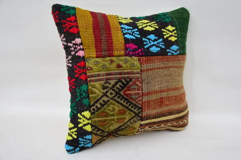 Pillow Case, Aztec Cushion Cover, Handmade Kilim Cushion, 12x12 Green Pillow Case, Home Decor Pillow, Ethnical Kilim Rug Pillow - 2
