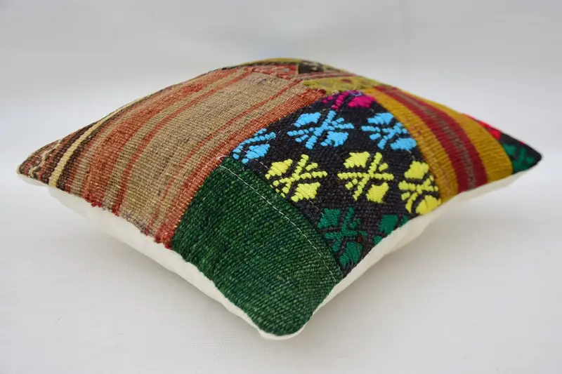 Pillow Case, Aztec Cushion Cover, Handmade Kilim Cushion, 12x12 Green Pillow Case, Home Decor Pillow, Ethnical Kilim Rug Pillow - 6