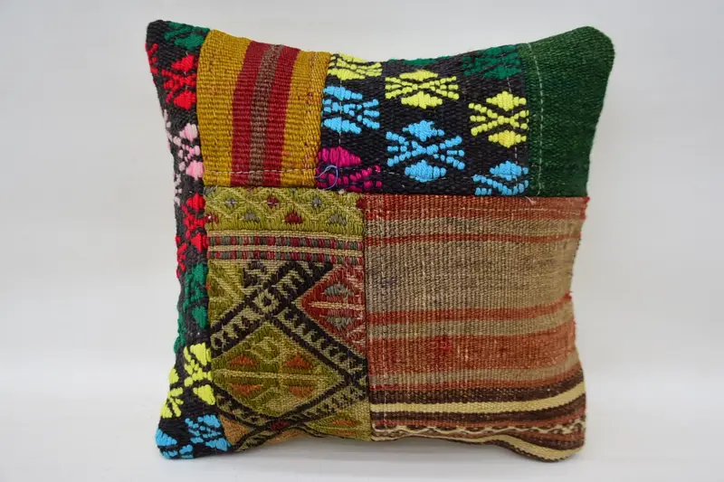 Pillow Case, Aztec Cushion Cover, Handmade Kilim Cushion, 12x12 Green Pillow Case, Home Decor Pillow, Ethnical Kilim Rug Pillow - 1