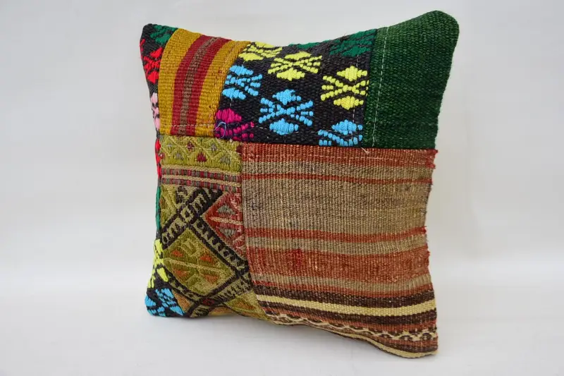 Pillow Case, Aztec Cushion Cover, Handmade Kilim Cushion, 12x12 Green Pillow Case, Home Decor Pillow, Ethnical Kilim Rug Pillow - 3