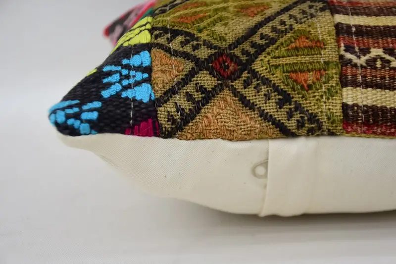 Pillow Case, Aztec Cushion Cover, Handmade Kilim Cushion, 12x12 Green Pillow Case, Home Decor Pillow, Ethnical Kilim Rug Pillow - 5