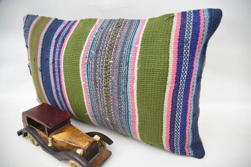 Home Decor Pillow, Yoga Pillow Cover, Gift Pillow, Pillow Sham, Vintage Kilim Pillow, 12x20 Blue Pillow Cover, Chair Pillow Cover - 3